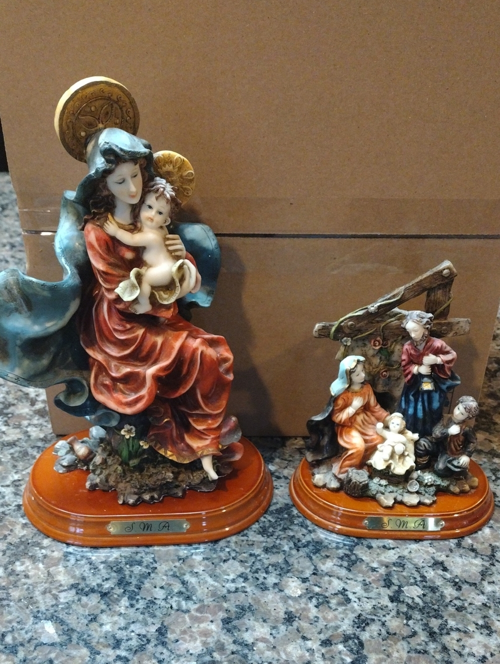 Set of 2 Hand-Painted Religious Madonna and Nativity Figurines made in Egypt